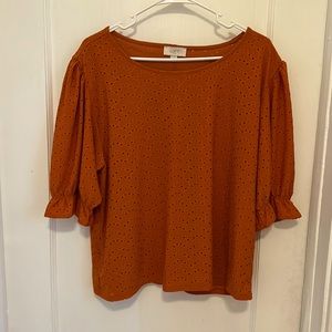 3/4 Length Burnt Orange Dressy Top, Loft Outlet, Size XL